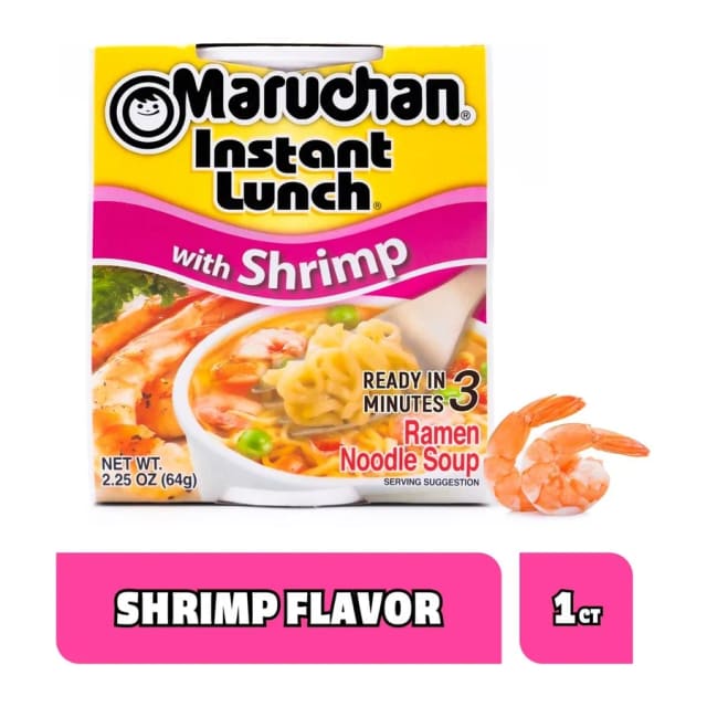 Maruchan Ramen noodle soup with shrimp, front of pack