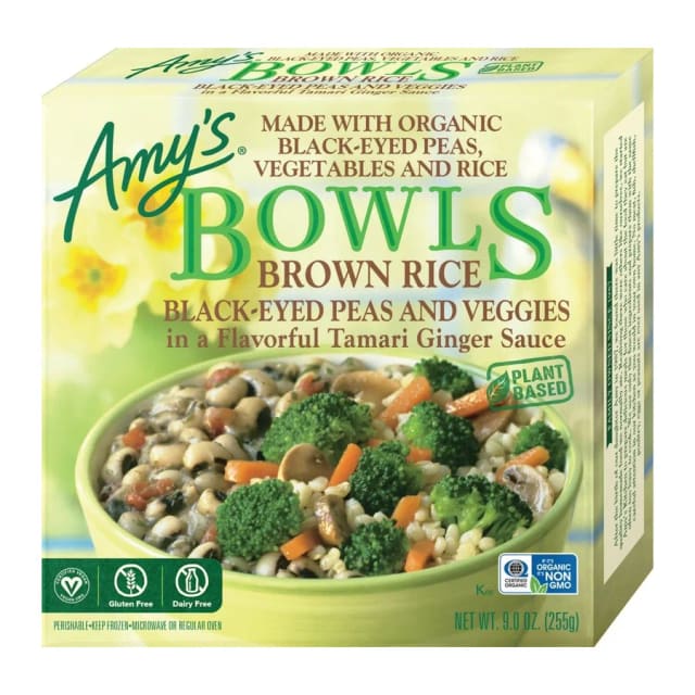 Amy's Brown Rice Black-Eyed Peas and Veggies in a Flavorful Tamari Ginger Sauce, front of pack