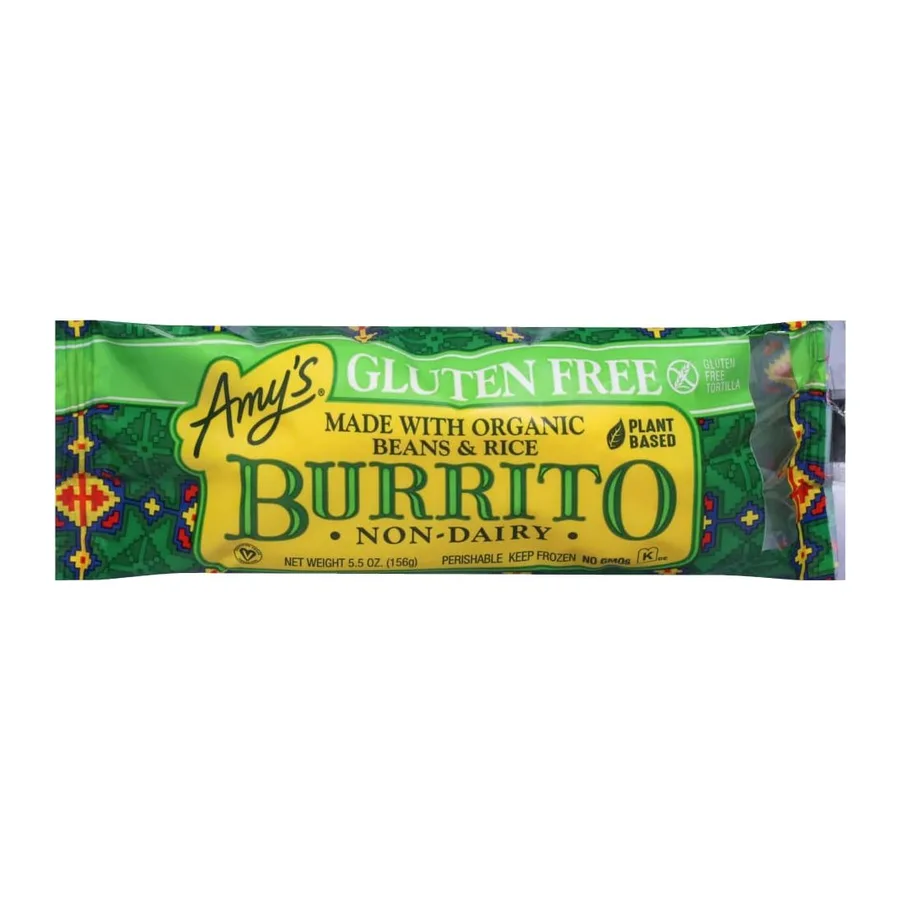 Amy's Frozen bean rice burrito, front of pack