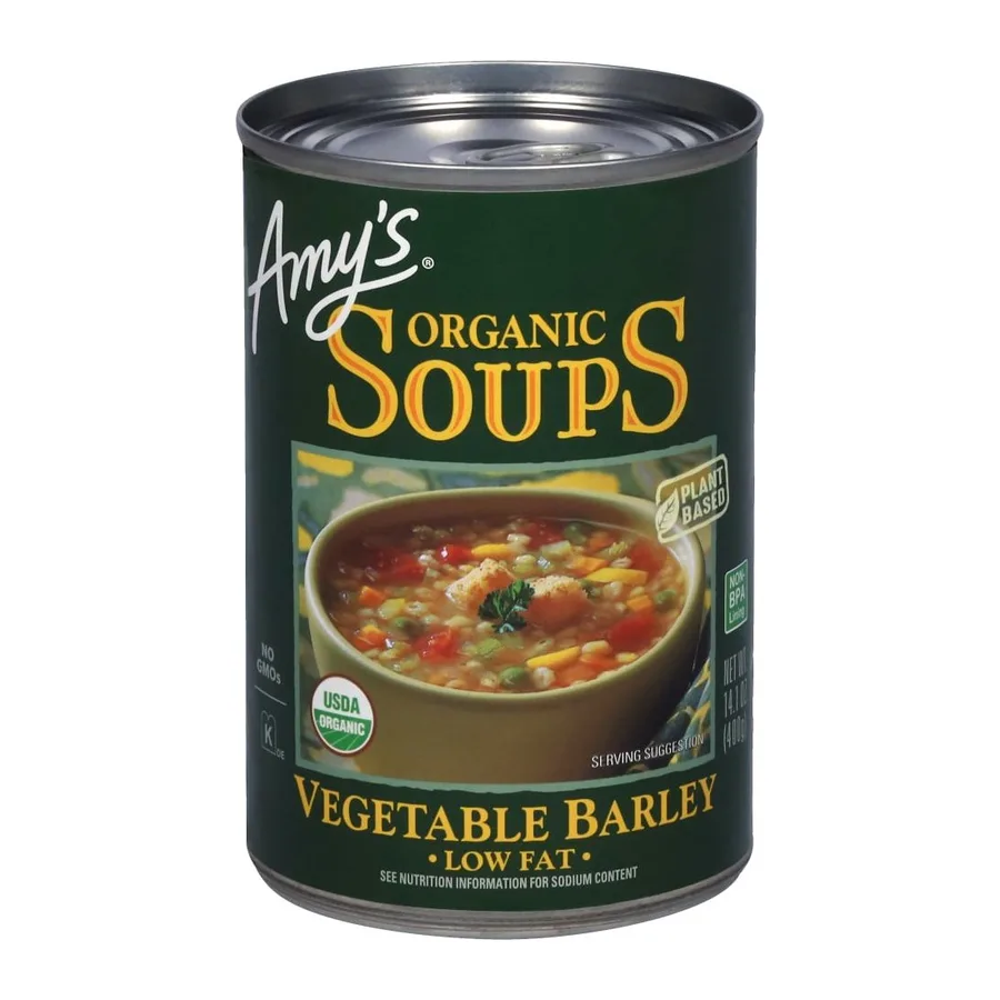 Amy's Low Fat Vegetable Barley Soup, front of pack