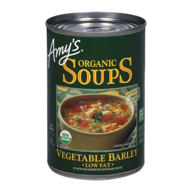 Amy's Low Fat Vegetable Barley Soup, front of pack