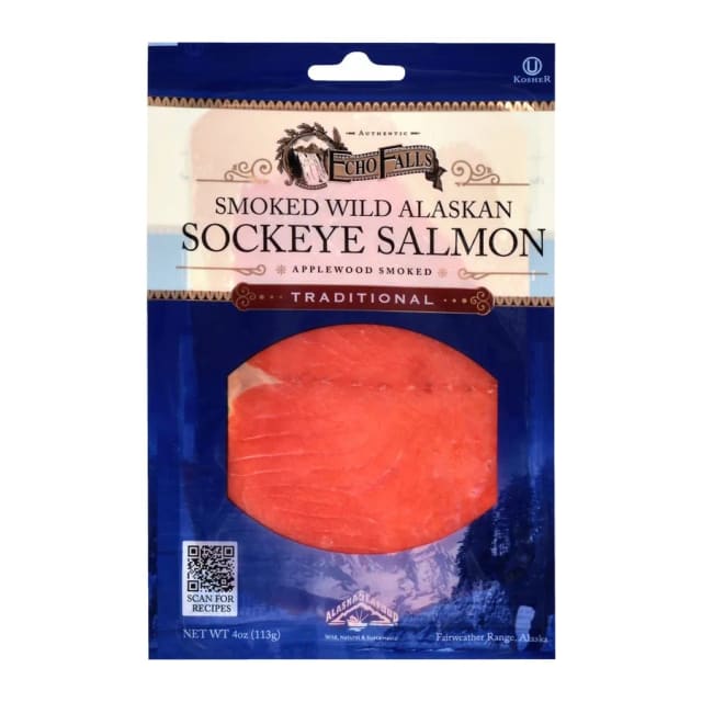 Echo Falls Wild Alaska Sockeye Smoked Salmon, front of pack