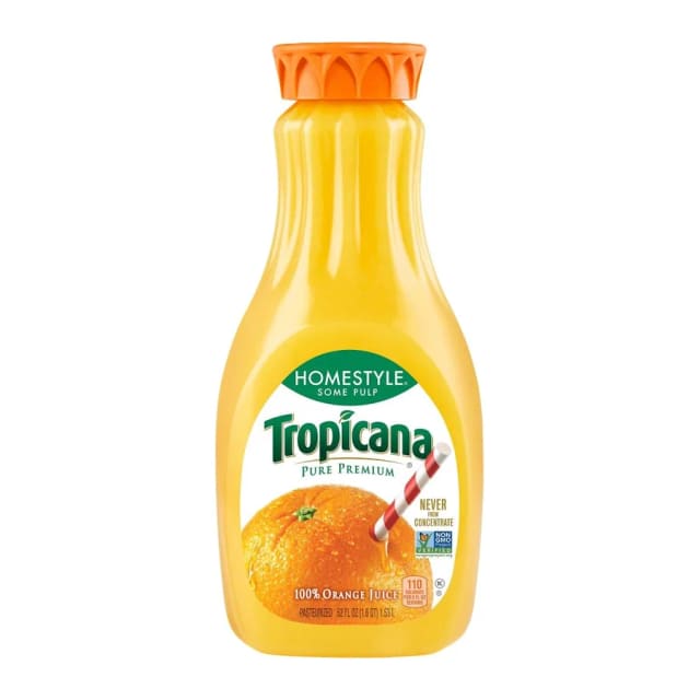 Tropicana Pure Premium Orange Juice Homestyle Some Pulp, front of pack