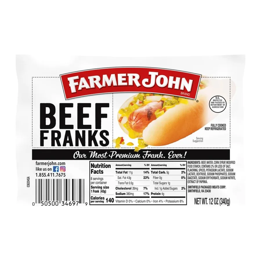 Farmer John Beef Franks, front of pack