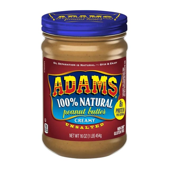 Adams Natural Peanut Butter Creamy Unsalted, front of pack