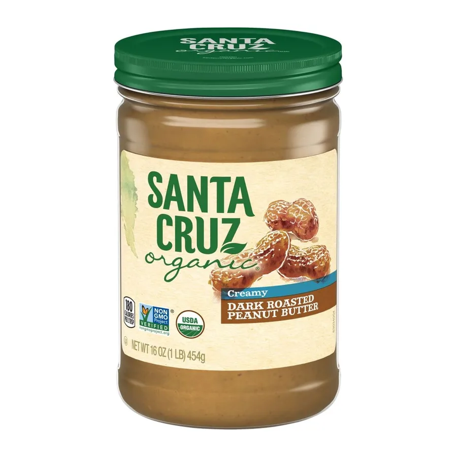 Santa Cruz Organic Creamy dark roasted peanut butter, front of pack
