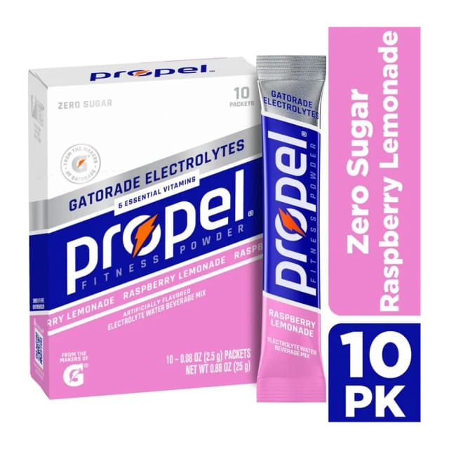 Propel Raspberry Lemonade Electrolyte Water Beverage Mix, front of pack