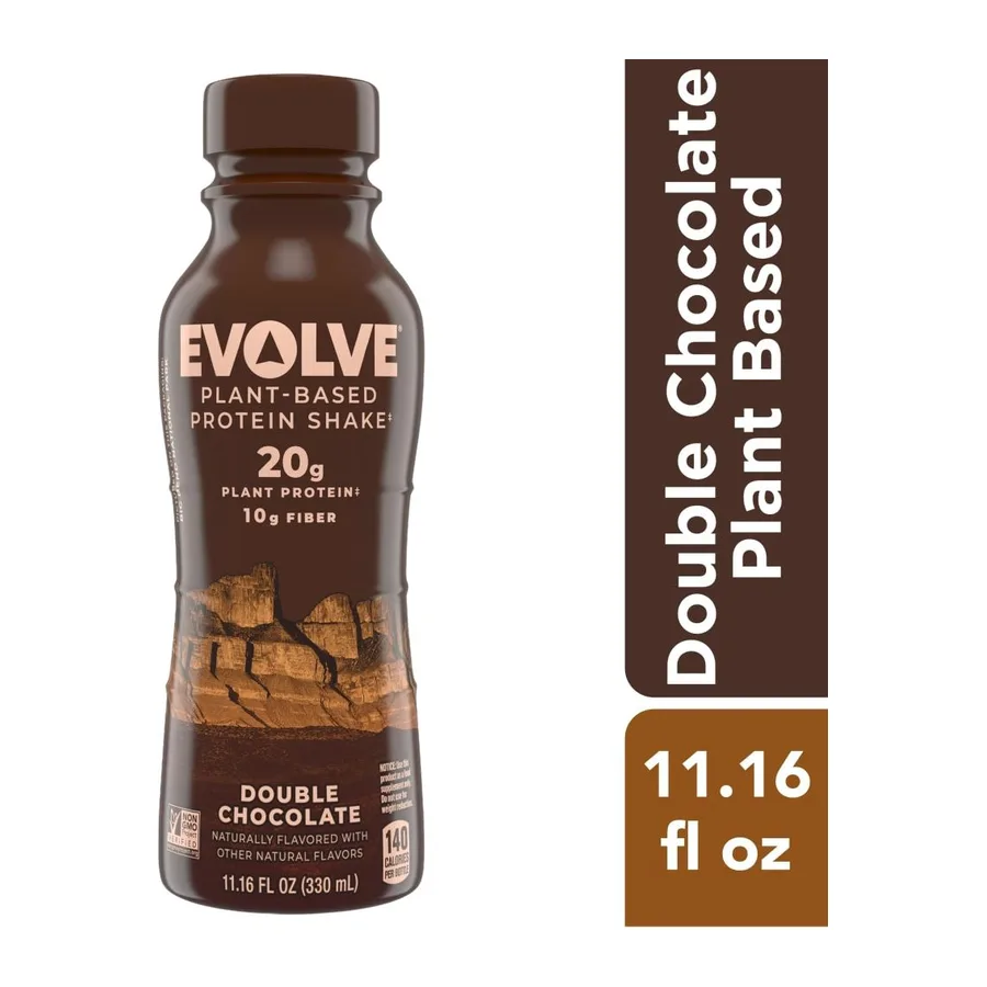 Evolve Double Chocolate Plant-Based Protein Shake, front of pack