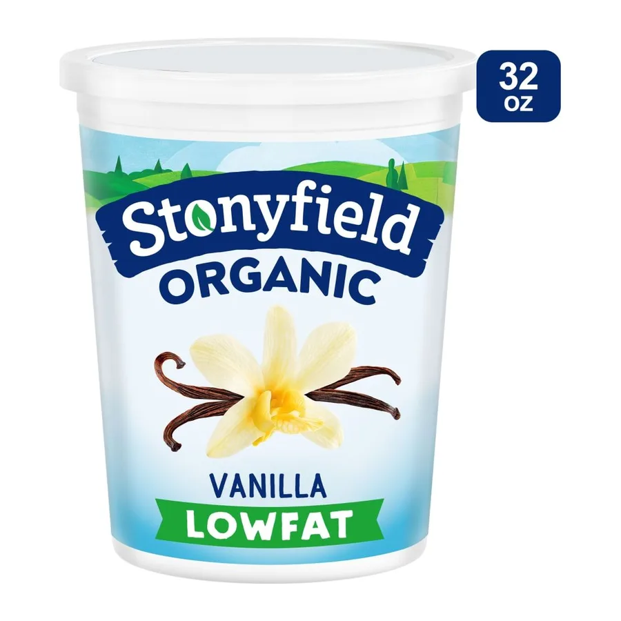 Stonyfield Organic Vanilla Lowfat Yogurt, front of pack