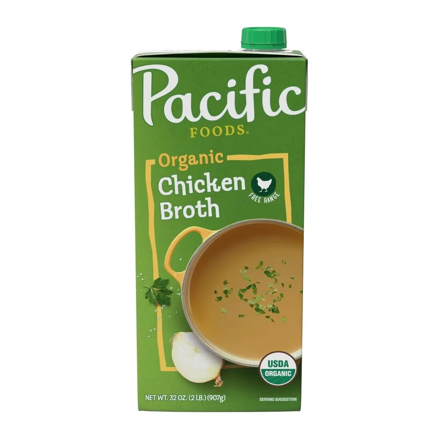 Pacific Foods Organic free range chicken broth, front of pack