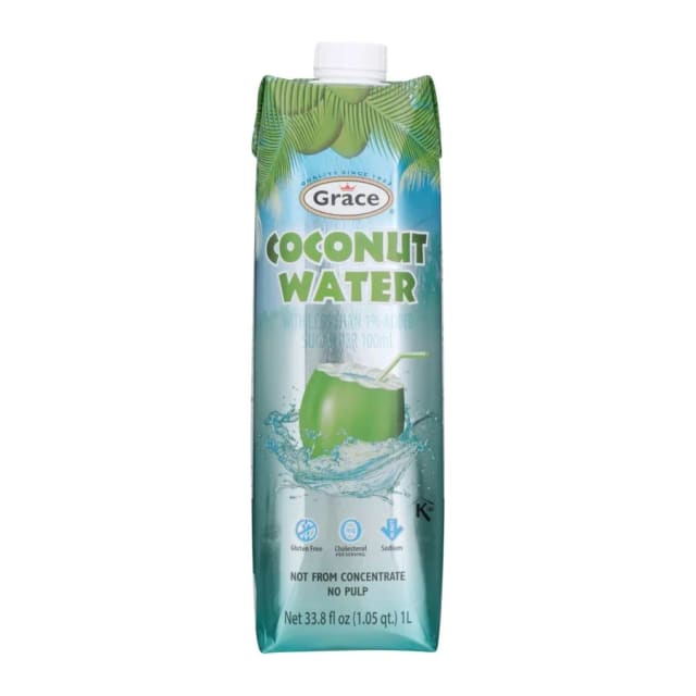 Grace 100% pure coconut water, front of pack