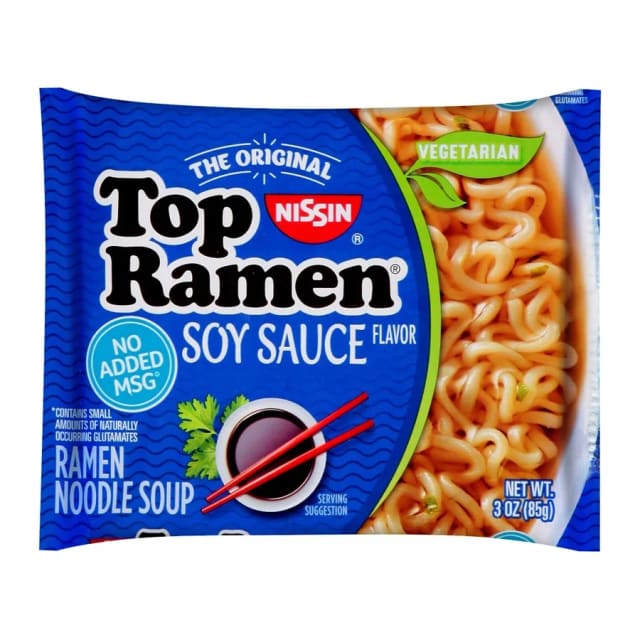 Nissin Top Ramen - Soy Sauce Flavor, front of pack