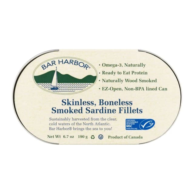 Bar Harbor Sardine fillet smkd sbnls, front of pack