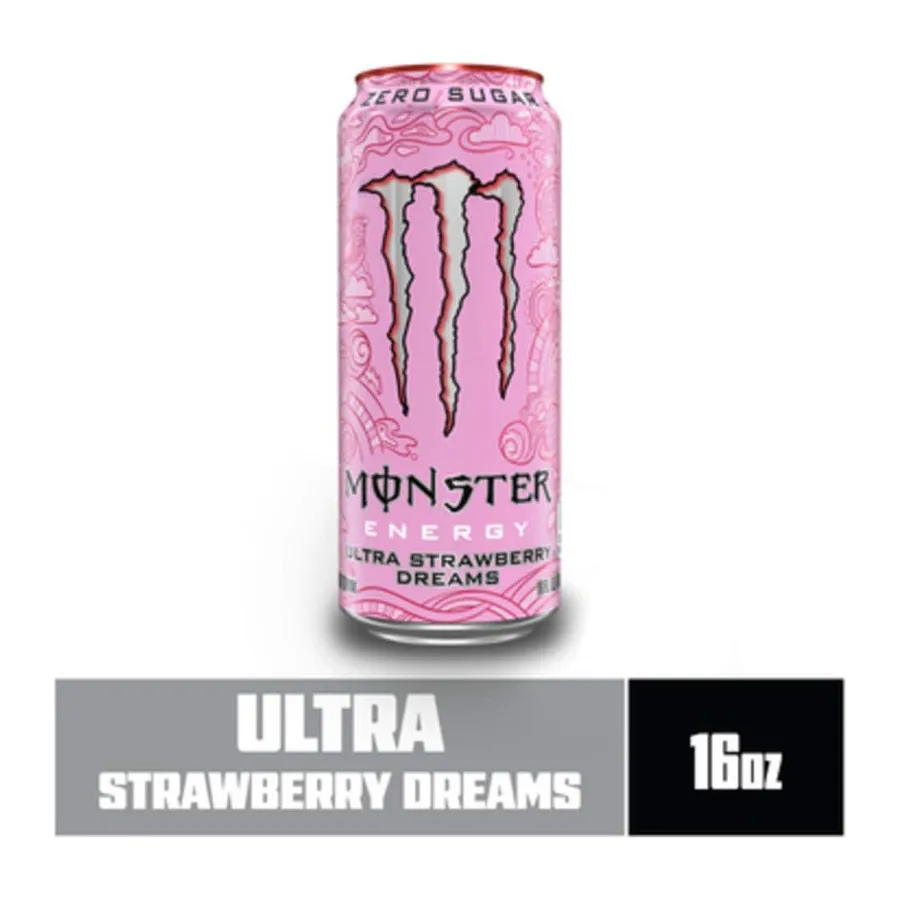 Monster Energy Drink, Zero Sugar, Ultra Strawberry Dreams, front of pack