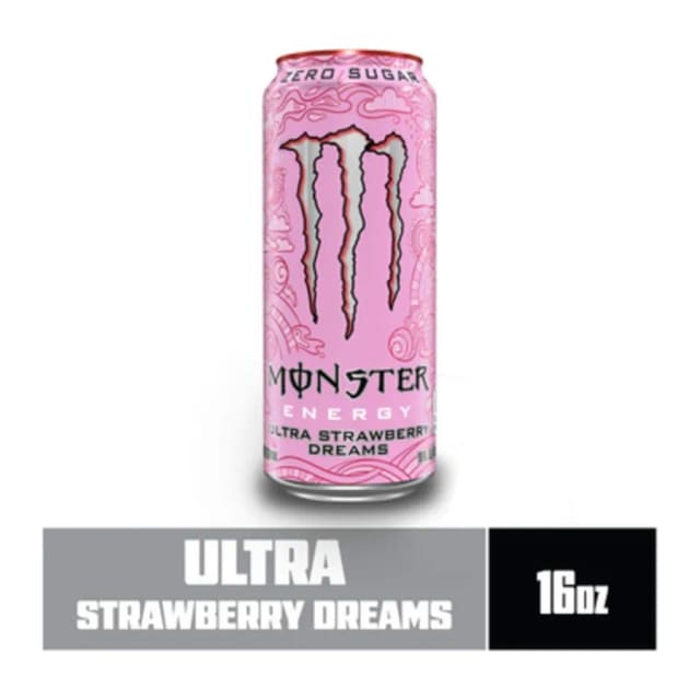 Monster Energy Drink, Zero Sugar, Ultra Strawberry Dreams, front of pack