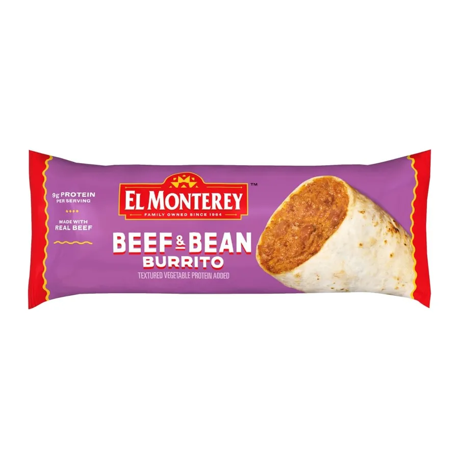 El Monterey Beef & Bean Burrito, front of pack