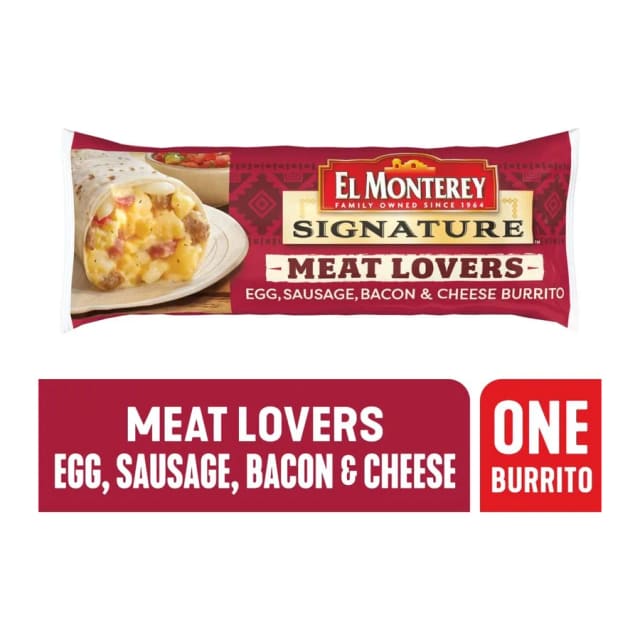 El Monterey Signature meat lovers breakfast burrito, front of pack