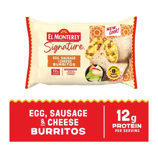 El Monterey Signature eggs sausage & cheese burritos, front of pack