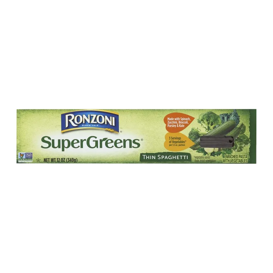 Ronzoni Supergreens thin spaghetti, front of pack