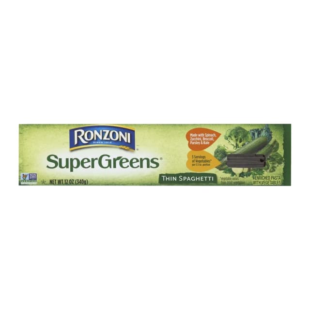 Ronzoni Supergreens thin spaghetti, front of pack