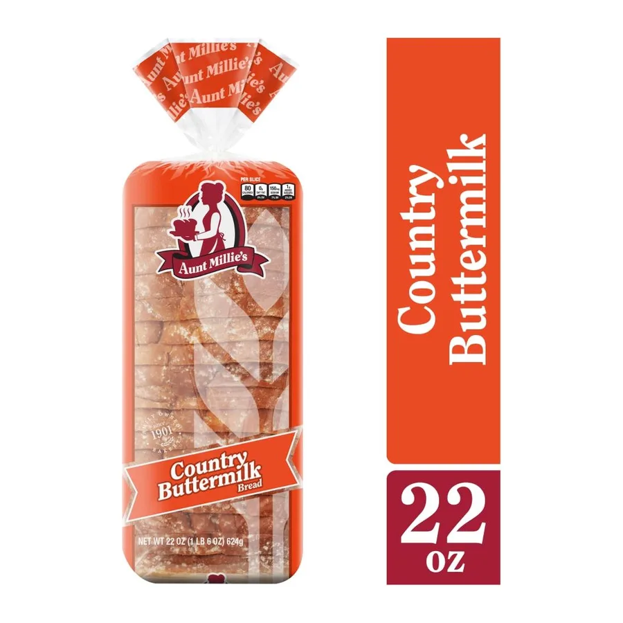 Aunt Millie's Homestyle country buttermilk bread, front of pack