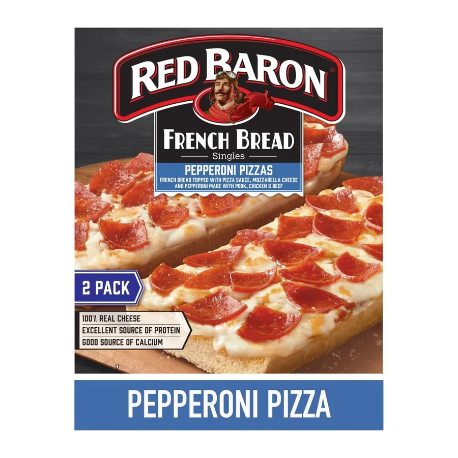 Red Baron French Bread Pepperoni Pizza Singles, front of pack