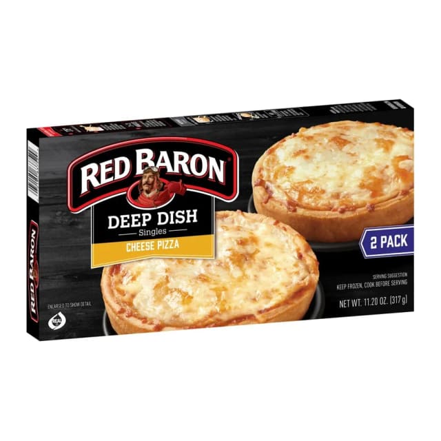 Red Baron Singles deep dish pizzas, cheese, front of pack