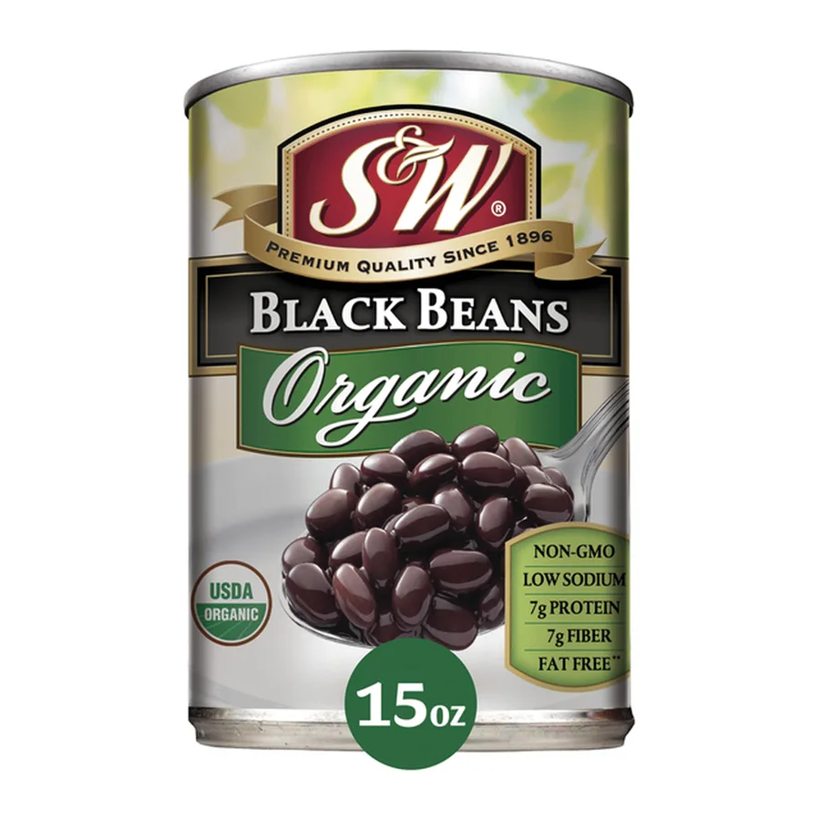 S&W Organic Black Beans, front of pack