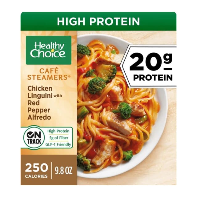 Healthy Choice Cafe steamers chicken linguini with red pepper alfredo, front of pack