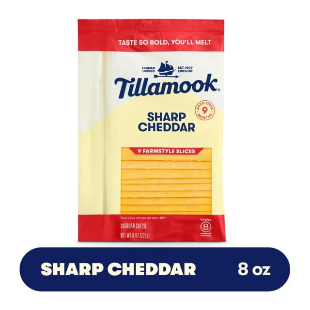 Tillamook Sharp cheddar cheese, front of pack