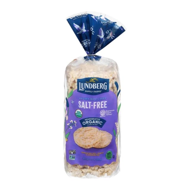 Lundberg Family Farms Organic Brown Rice Cakes, Salt Free, front of pack