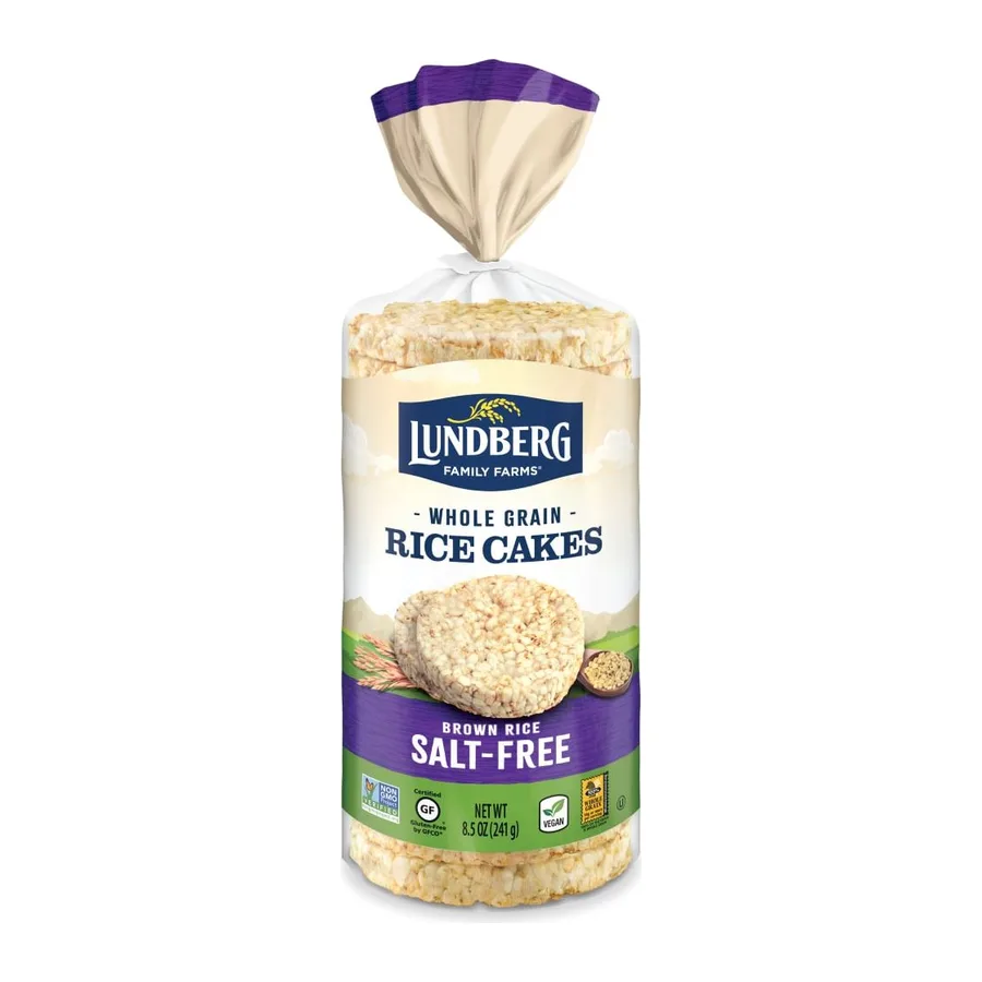 Lundberg Family Farms Eco-Farmed Brown Rice Rice Cakes, Salt Free, front of pack