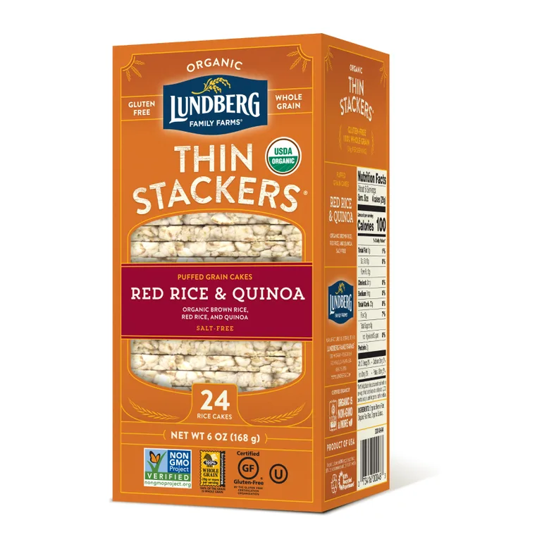 Lundberg Family Farms ROC Rice Cake Thins, Red Rice and Quinoa, front of pack