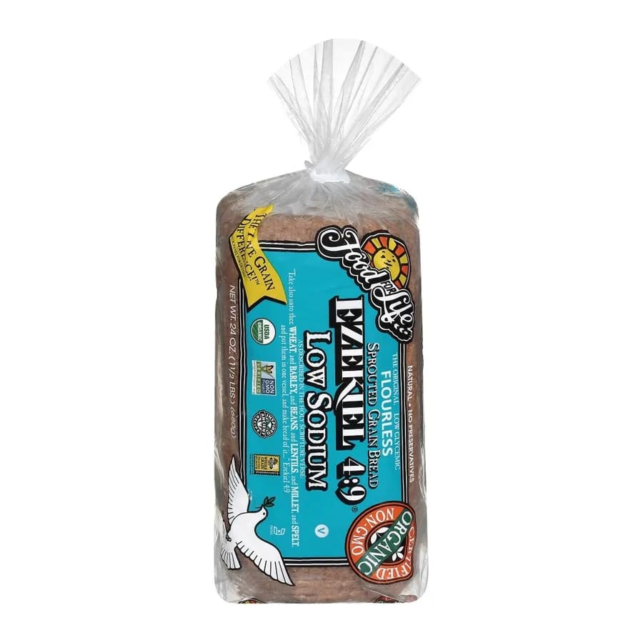 Food for Life Ezekiel 4:9 Low Sodium Sprouted Whole Grain Bread, front of pack