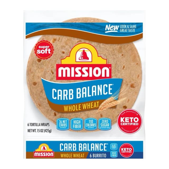 Mission Carb Balance Whole Wheat Tortilla Wraps, front of pack