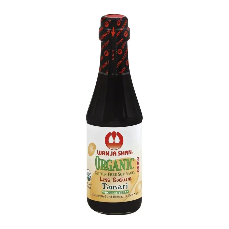 Wan Ja Shan Organic less sodium tamari sauce, front of pack
