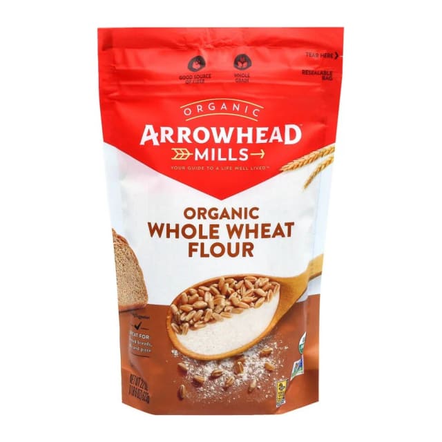 Arrowhead Mills Organic Stone Ground Whole Wheat Flour, front of pack