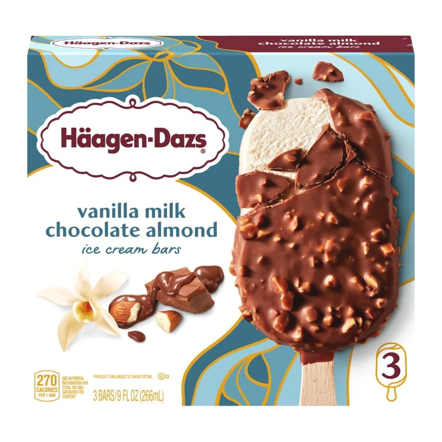 Hagen-Dazs Haagen dazs vanilla & almond ice cream bar, front of pack