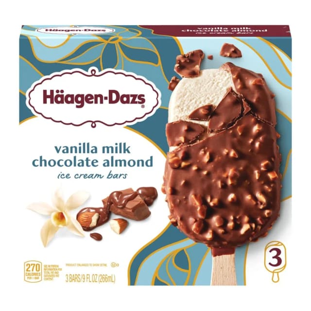 Hagen-Dazs Haagen dazs vanilla & almond ice cream bar, front of pack