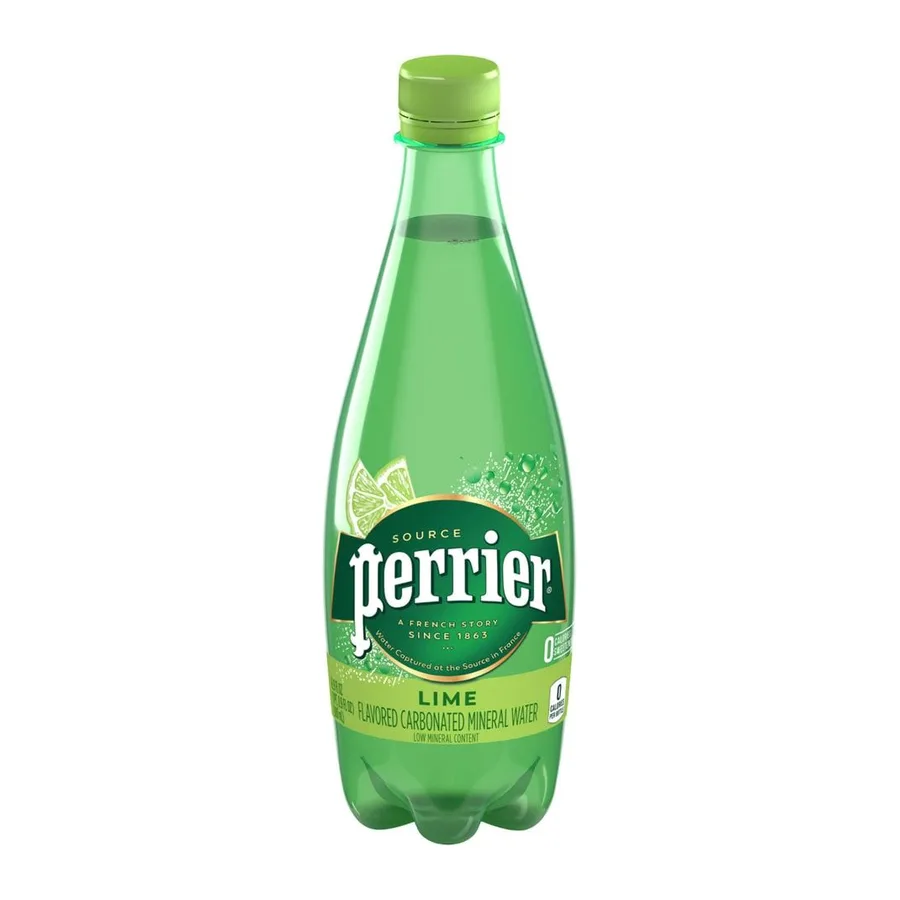 Perrier Lime flavored carbonated mineral water, front of pack