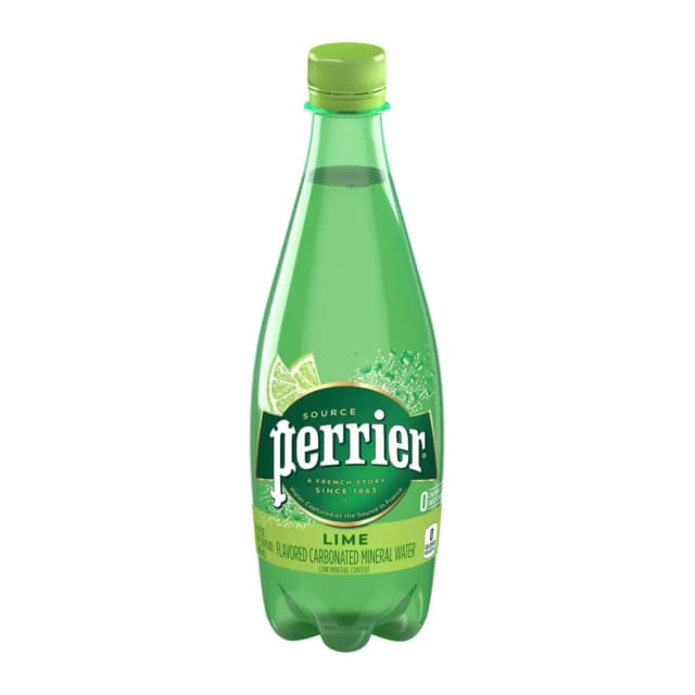 Perrier Lime flavored carbonated mineral water, front of pack