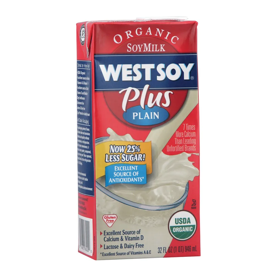 West Life Organic Plus Plain Soymilk, front of pack
