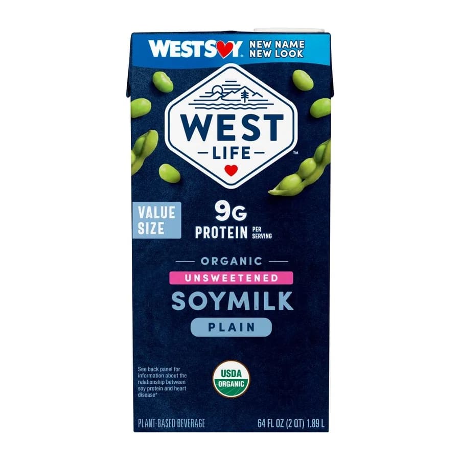 West Life Organic Unsweetened Plain Soymilk, front of pack