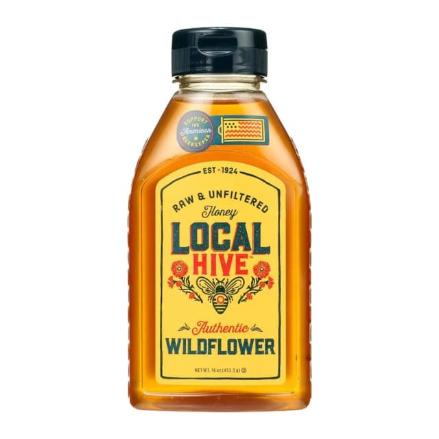 Local Hive Authentic wildflower raw & unfiltered honey, front of pack
