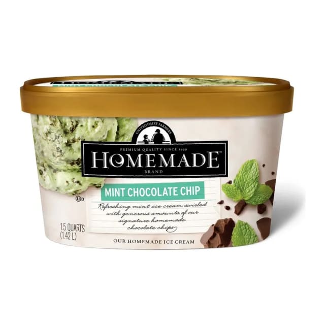 Homemade Brand United dairy farmers mint chocolate chip ice cream, front of pack