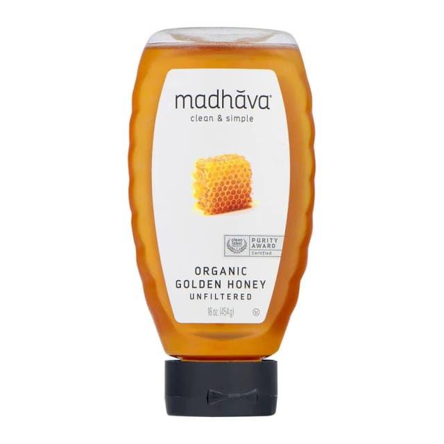 Madhava Organic Golden Honey Unfiltered, front of pack