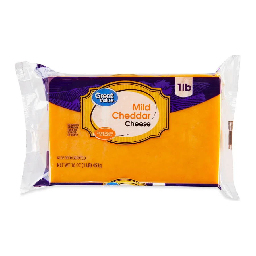 Great Value Mild Cheddar Cheese, front of pack