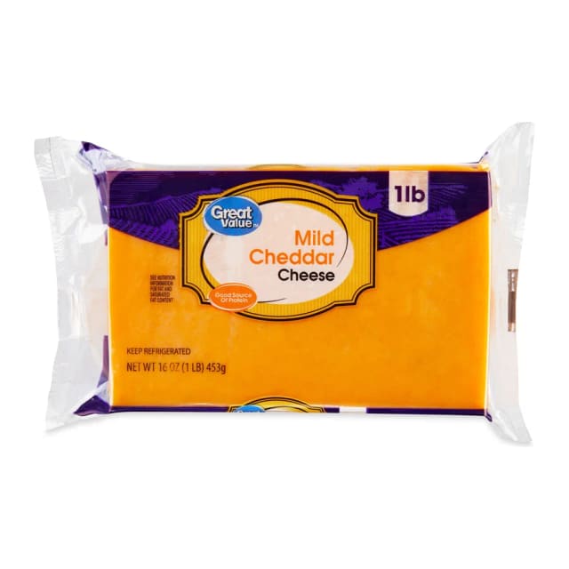 Great Value Mild Cheddar Cheese, front of pack