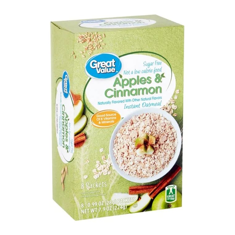 Great Value Sugar Free Instant Oatmeal, Apple, Cinnamon, front of pack