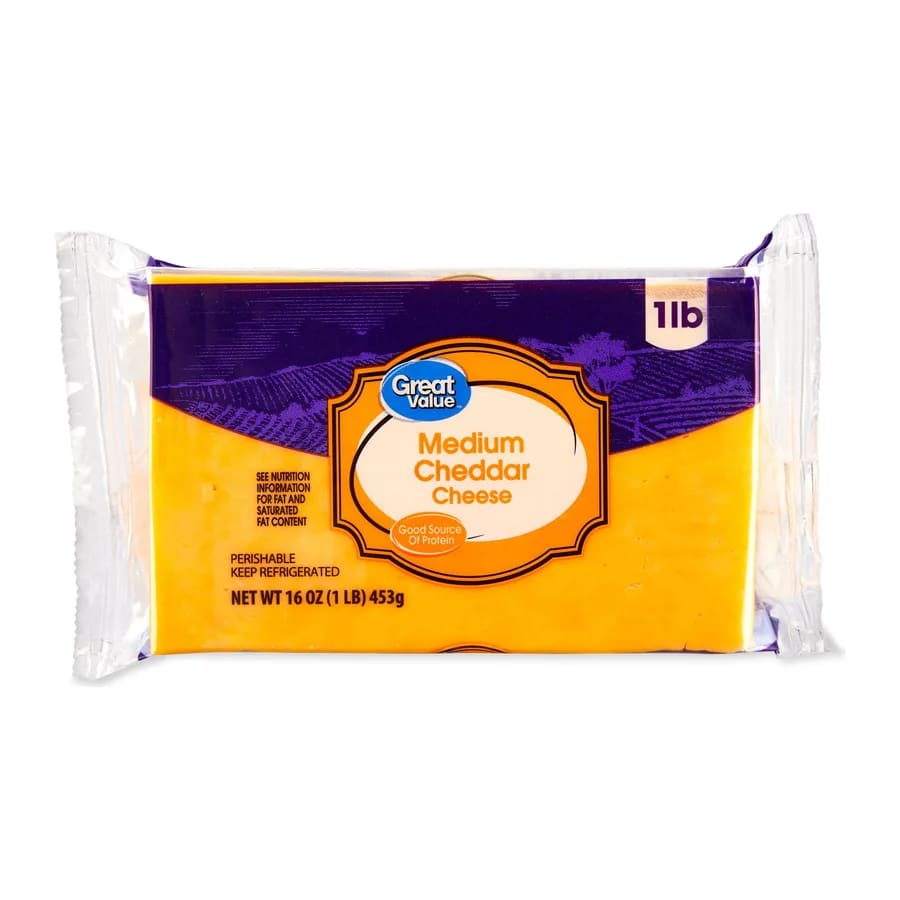 Great Value Medium Cheddar Cheese, front of pack